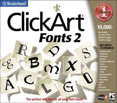 The retail box for ClickArt Fonts 2, promising over 10,000 fonts, alphabets and headlines
