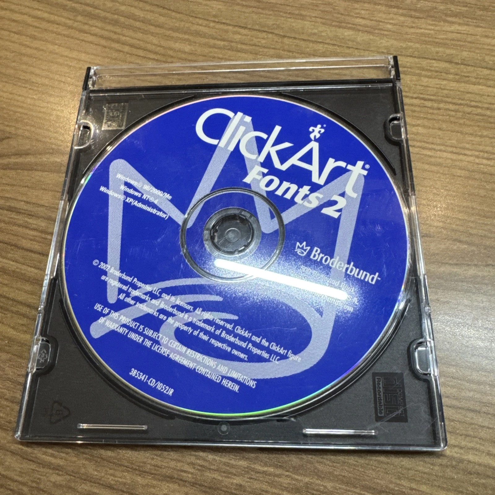 The actual 2002 retail disc: copyright Broderbund Properties LLC, disc code 385341-CD, Windows 98 through XP