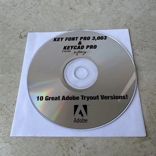 A Key Font Pro 3,003 bundle disc in a paper sleeve, printed with an offer of Adobe tryout software.